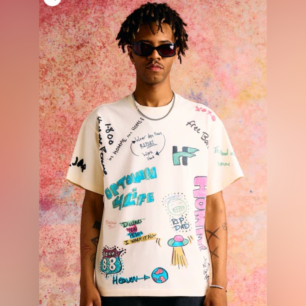 Homme + Femme "Rest Stop" Off White Tee ( Oversized ) Fits Large - Picture 3 of 16